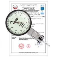 Czujnik zegarowy dźwigniowy (diatest) 0,2mm Insize (2381-02) ze świadectwem wzorcowania PCA